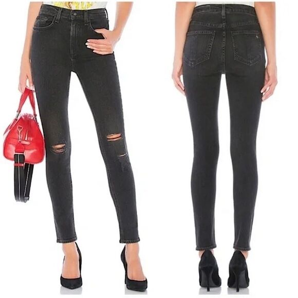 Rag & Bone Black Skinny Jean Soft Rock with Holes Distressed Size 28 - Picture 2 of 10